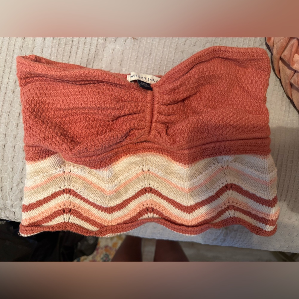 American Eagle Outfitters Orange and White Crop Top Crochet